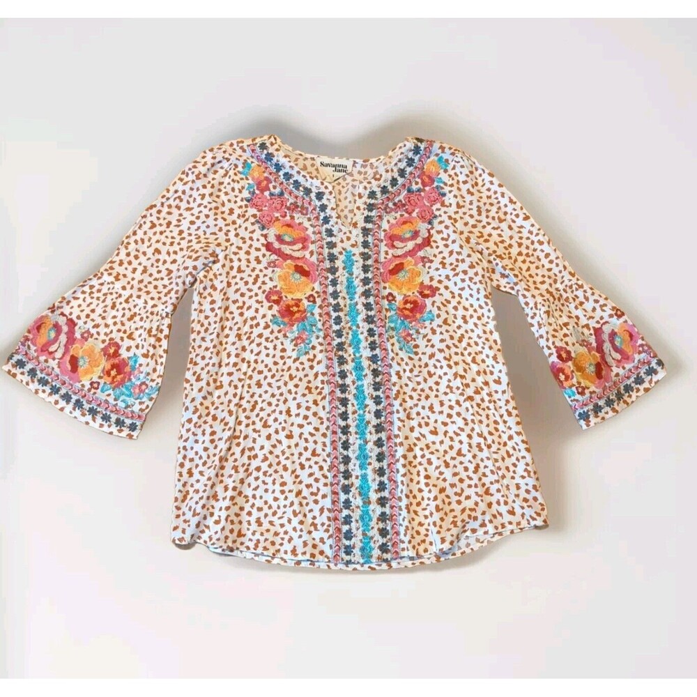 Savanna Jane Top Womens Small Floral Embroidered Boho Cottagecore - Picture 2 of 8